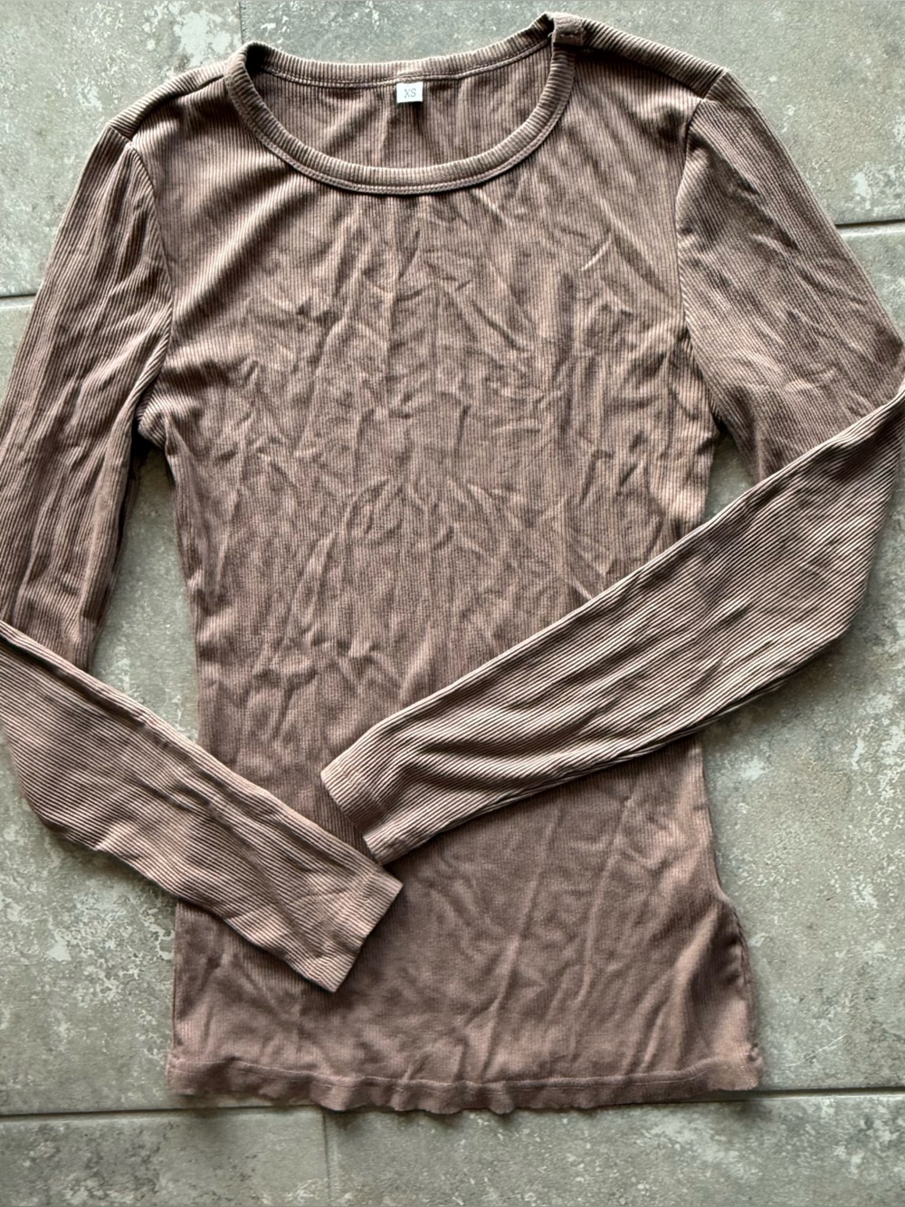 Amazon Long-Sleeve Ribbed Top in Taupe